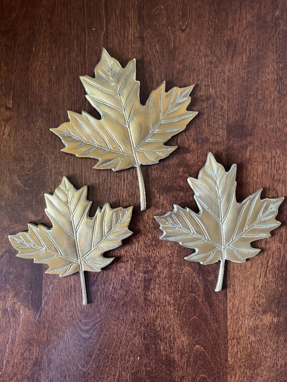 Vintage Brass MAPLE LEAVES Wall Decor Set of 3 with hangers